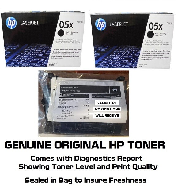 2 Mostly New Genuine HP 05X Toner Cartridges Printer-Tested 84% & 76% Toner