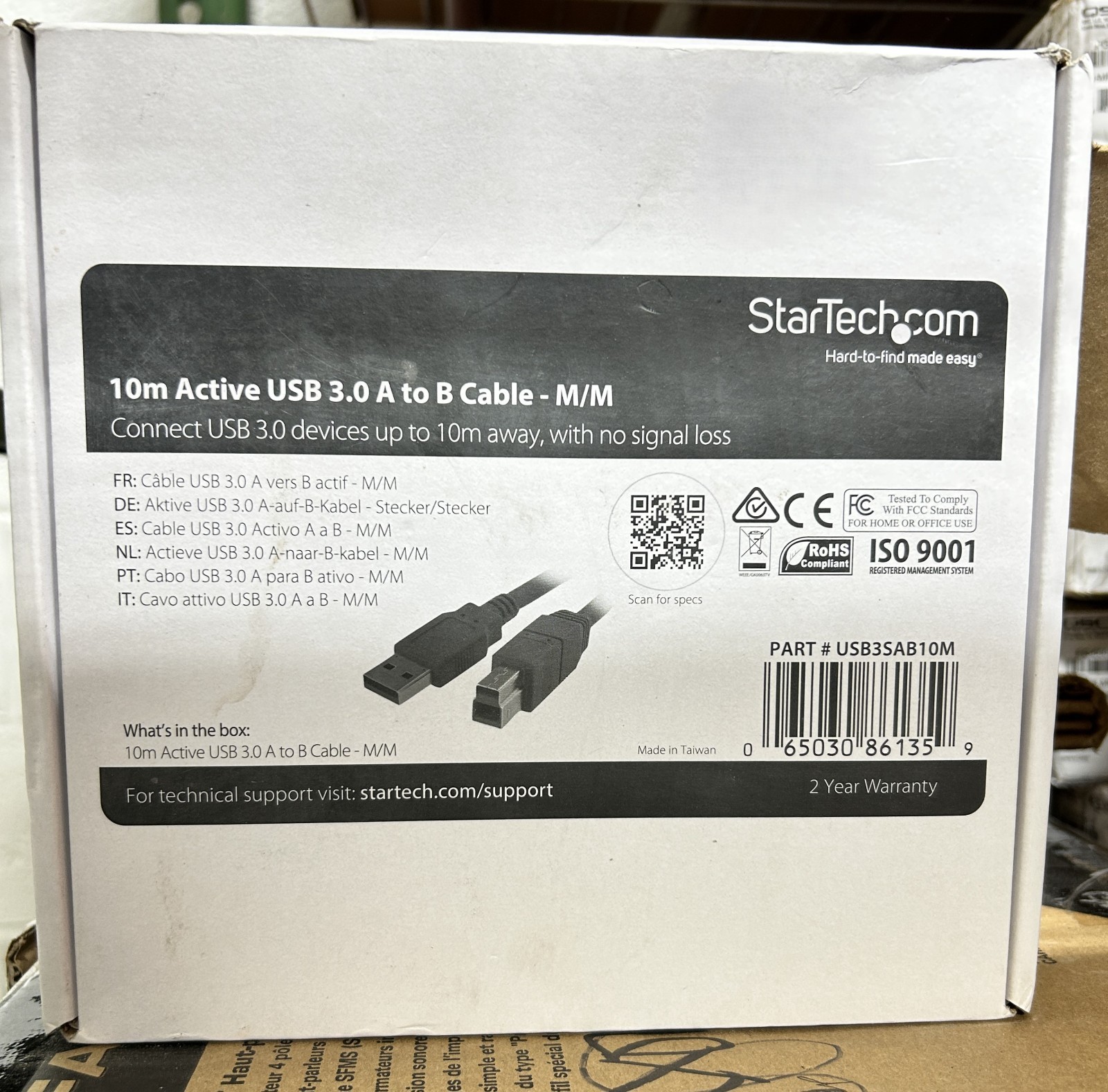 StarTech.com USB3SAB10M Active USB 3.0 (5Gbps) USB-A to USB-B Cable - M/M - 10m