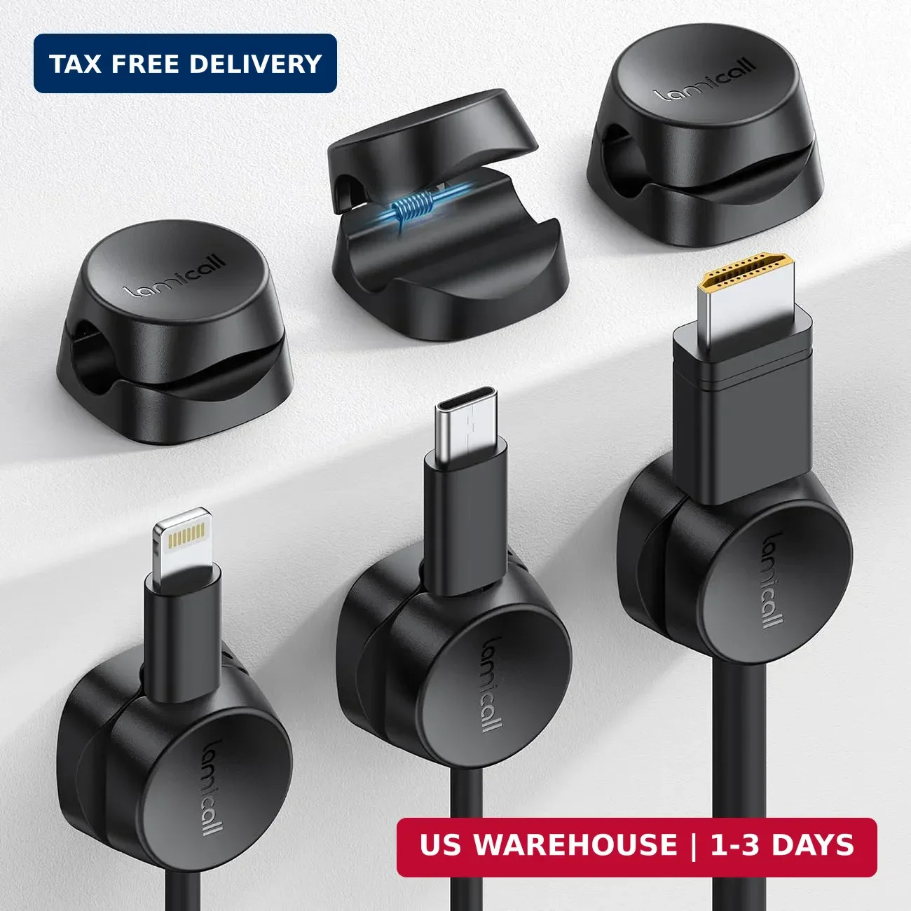 Lamicall 6Pack Cord Organizer, [1s Lock] Spring Cable Holder Clips for Desk