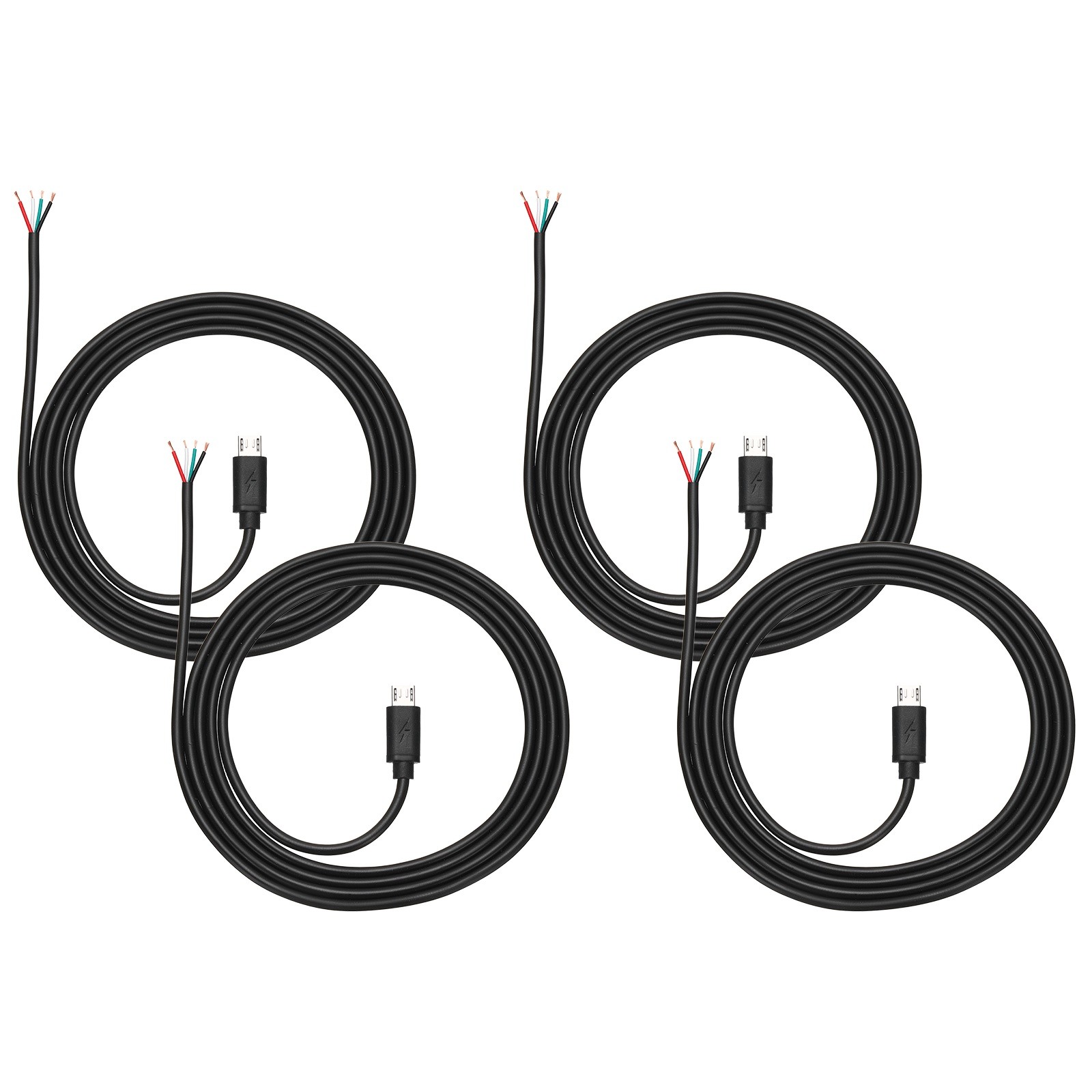 4Pcs 24AWG x 2C+28AWG x 2C 5V 2.4A 3.28Ft Micro USB Pigtail Cable, Black