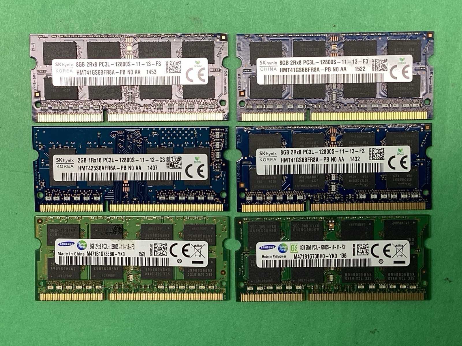 LOT OF 6 - Various 8GB DDR3 PC3 Samsung SK Hynix Laptop RAM - TESTED