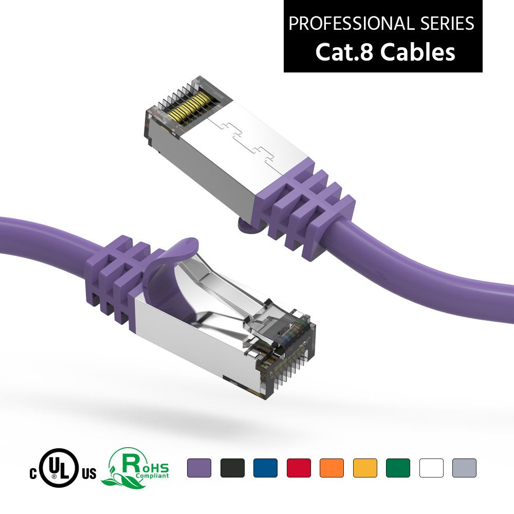 20 Pack of 4Ft CAT8 S/FTP Ethernet Network Cable Purple 26AWG