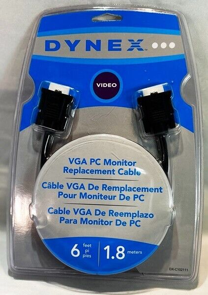 Dynex VGA PC Monitor Replacement Cable, 6ft. NEW SEALED