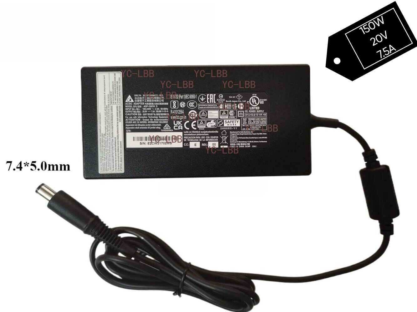 Genuine Delta 150W 20V 7.5A ADP-150CH D for MSI/Clevo 7.4*5.0mm Pin AC Adapter