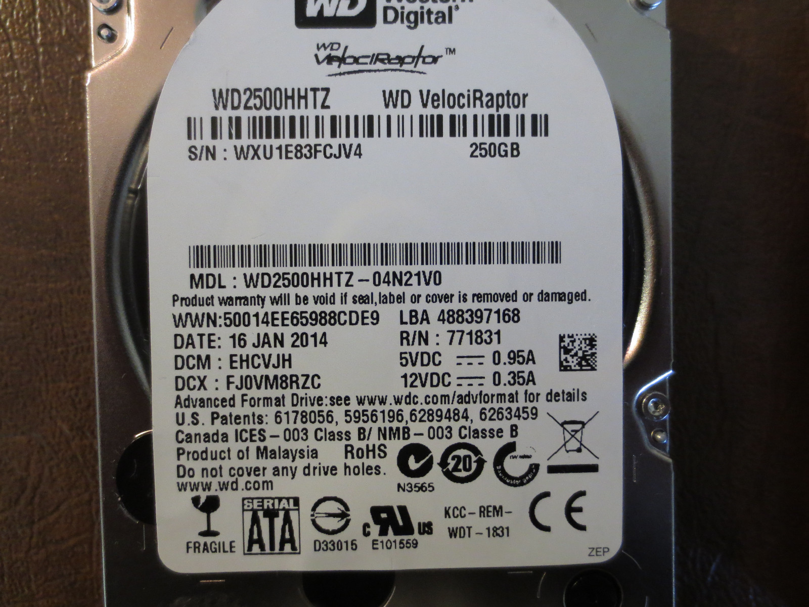 Western Digital WD2500HHTZ-04N21V0 DCM:EHCVJH 250gb 2.5" Sata HDD