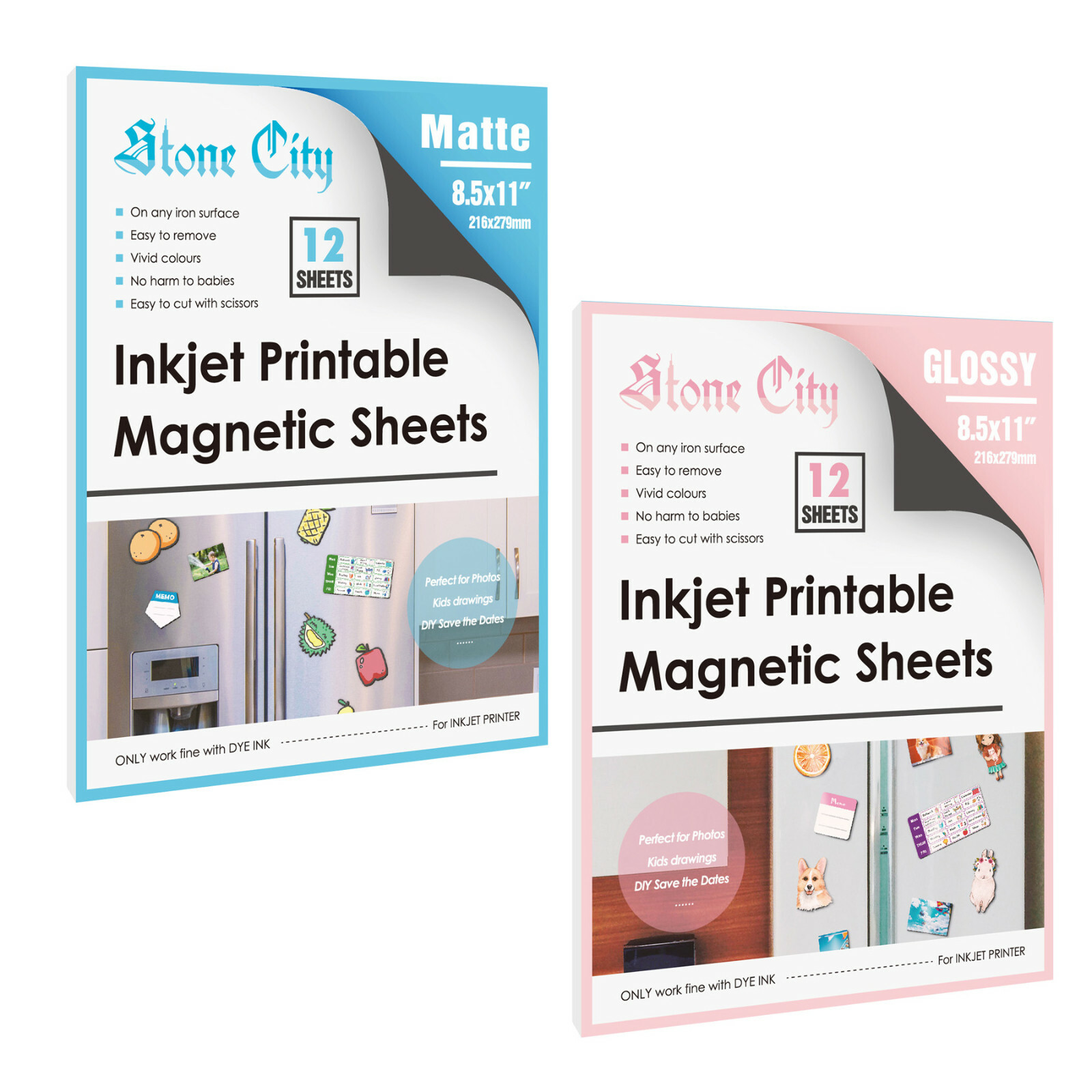 24PK Printable Magnetic Photo Paper Matte + Glossy White for Inkjet Laser Cricut