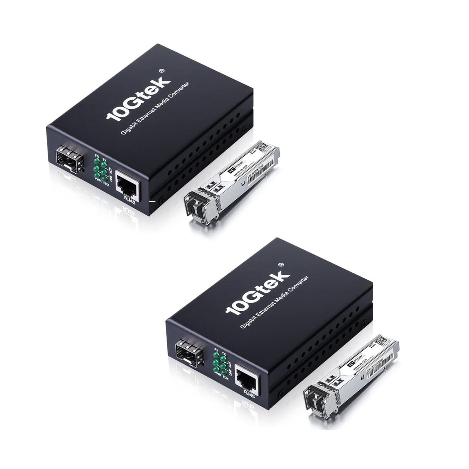 A Pair of Gigabit Multi-Mode LC Fiber Media Converter, with 2 Pcs SFP SX Modu...