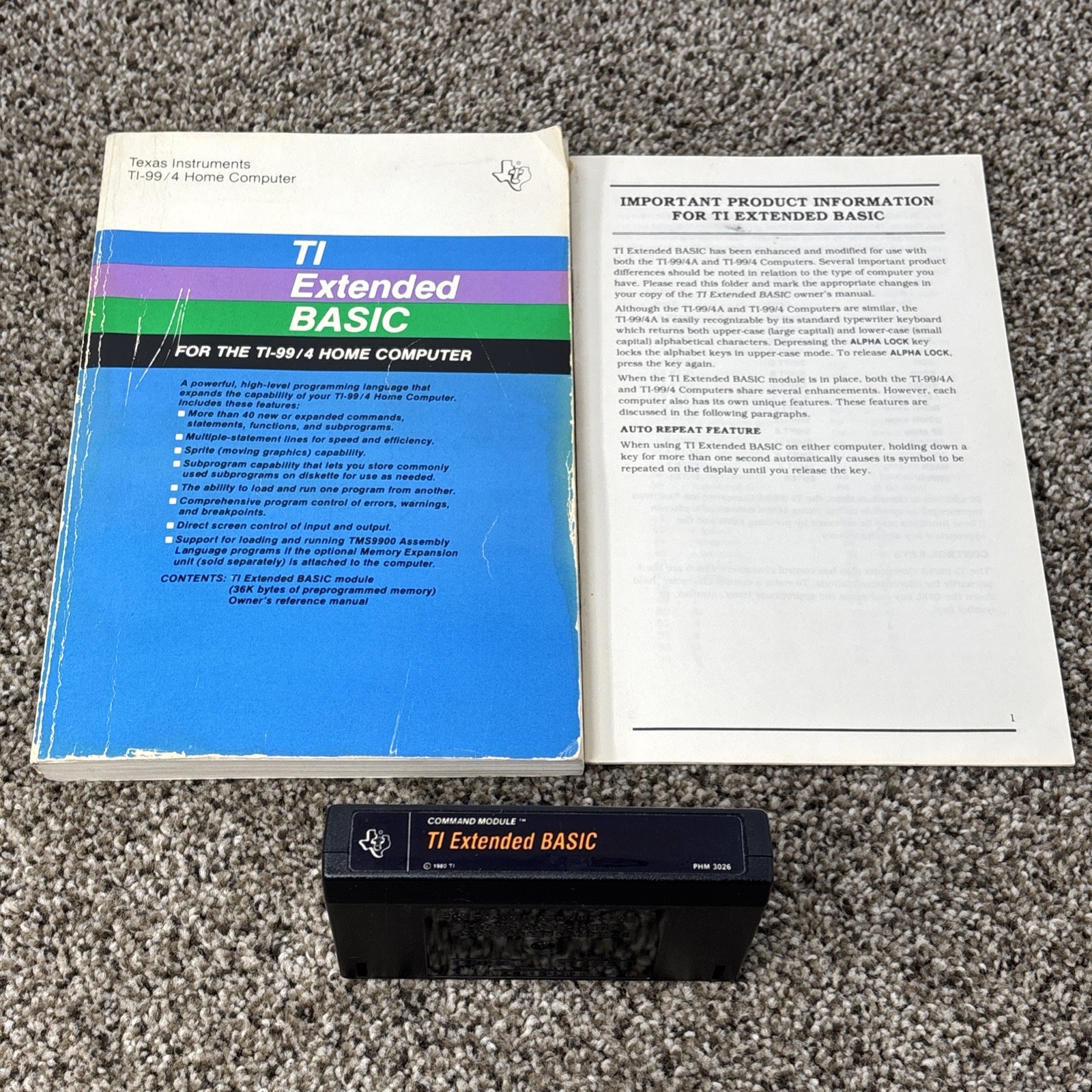TI Extended Basic (PHM-3026) Texas Instruments Solid State Cartridge And Book