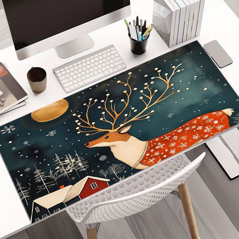 Fun Winter-themed Mouse Pad Featuring a Charming Reindeer Design with Golden A