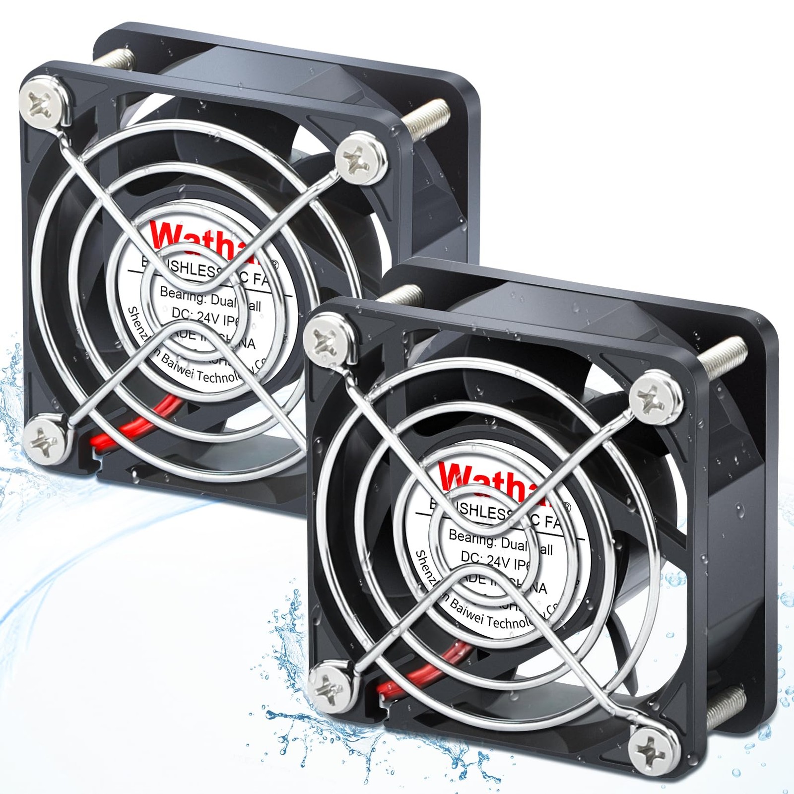 Cooling Fan 2 Pcs 60mm x 25mm 24V DC IP67 Dual Ball 2 Pin for Small PC Cases