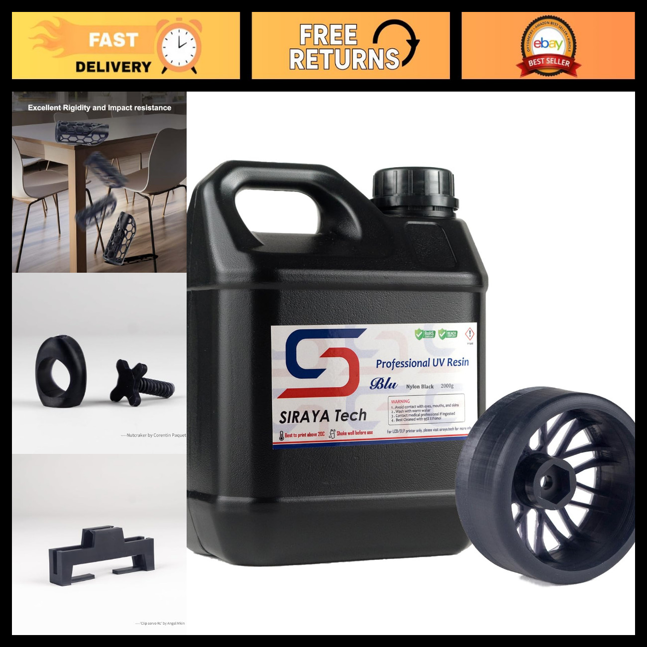 Nylon Black 3D Printer Resin, Blu Nylon-Like, 2kg for High-Quality Prints