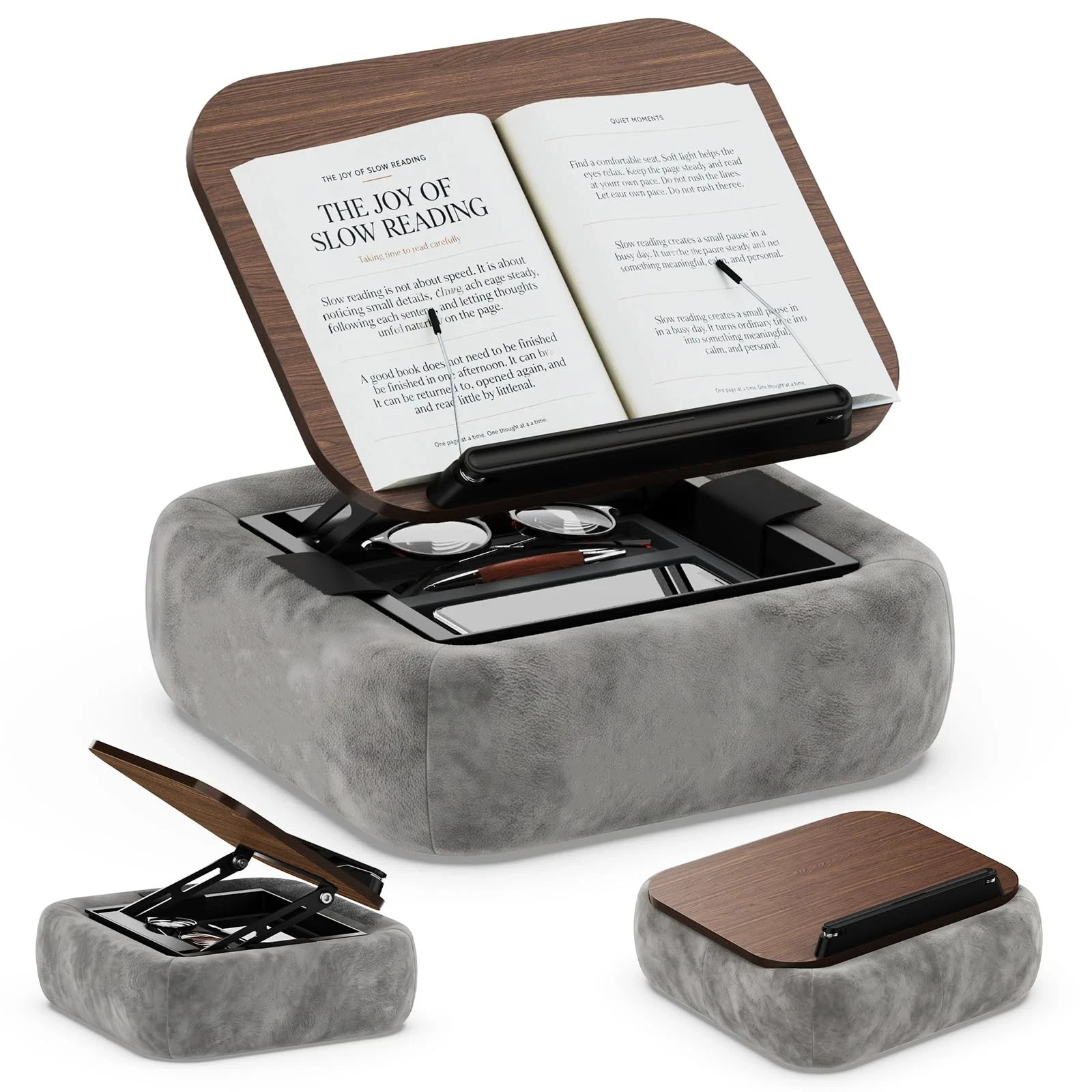 Lap Book Pillow Holder with Storage for Reading in Bed Adjustable Height