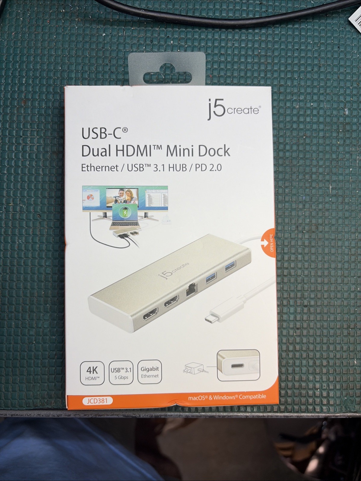 j5create USB-C Dual HDMI Mini Laptop Dock Ethernet/USB 3.1 HUB/PD2.0 JCD381 New.