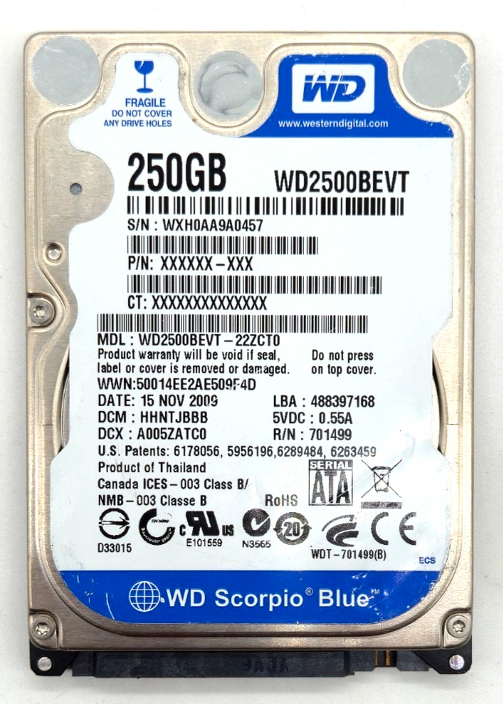 Western Digital Scorpio Blue 250GB 2.5-Inch SATA HDD (WD2500BEVT) - (A74)