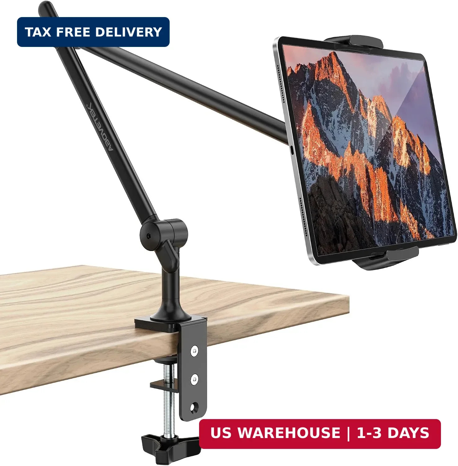 AboveTEK Tablet Stand Holder for Desk & Bed, Aluminum iPad Holder Arm with 360°