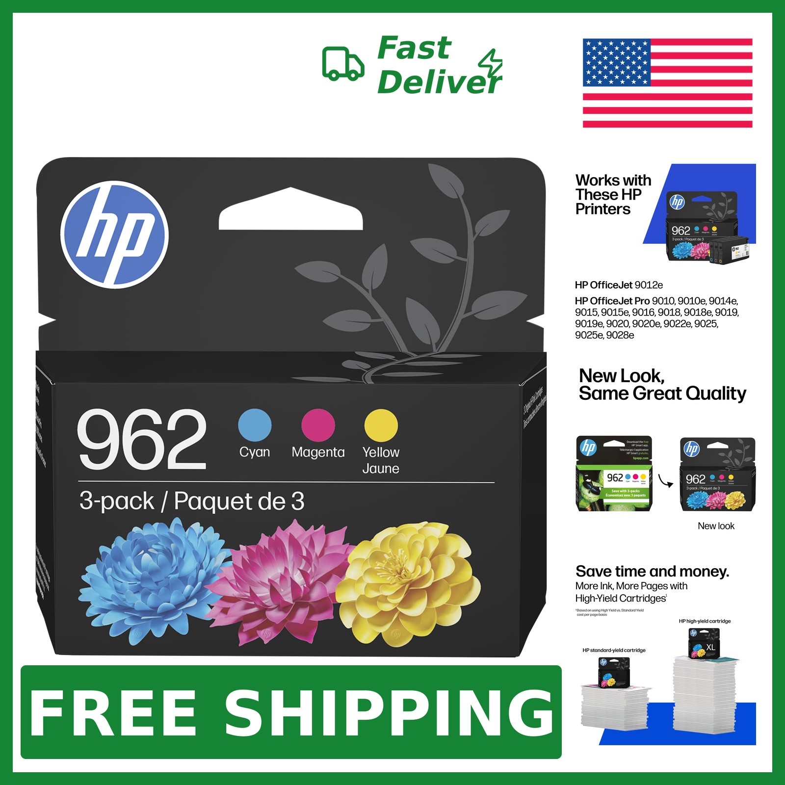 HP Cyan Magenta Yellow Ink Cartridges, CMY Style