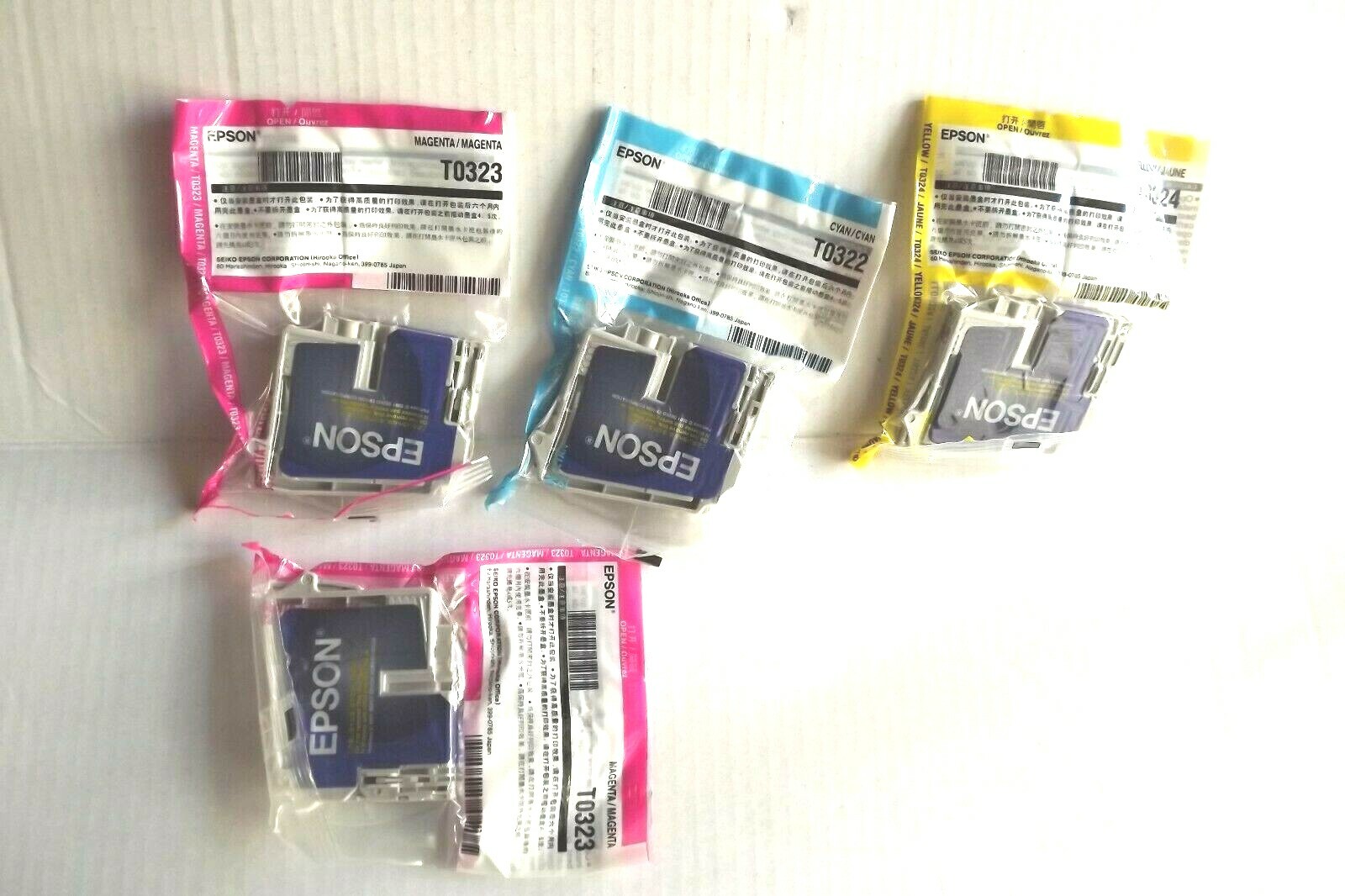 3 Genuine Epson T0322 ,323,324 Color Ink Cartridges.plus bonus 2nd T0323 4 total