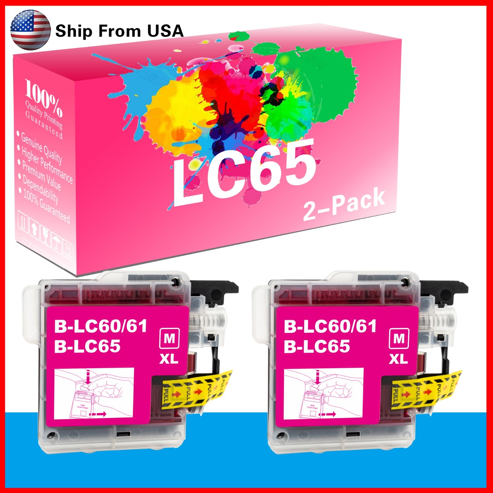 2PK LC65 LC65 XL Ink Cartridge for MFC J415W Printer