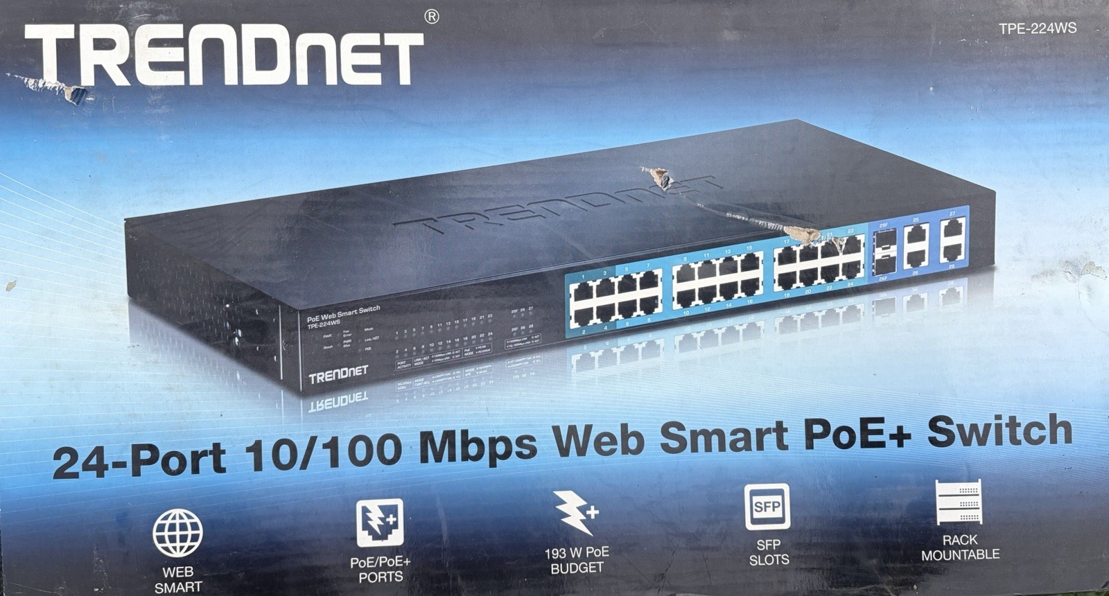 TRENDnet TPE-224WS 24-Port 10/100 Web Smart PoE+ Rackmount Switch