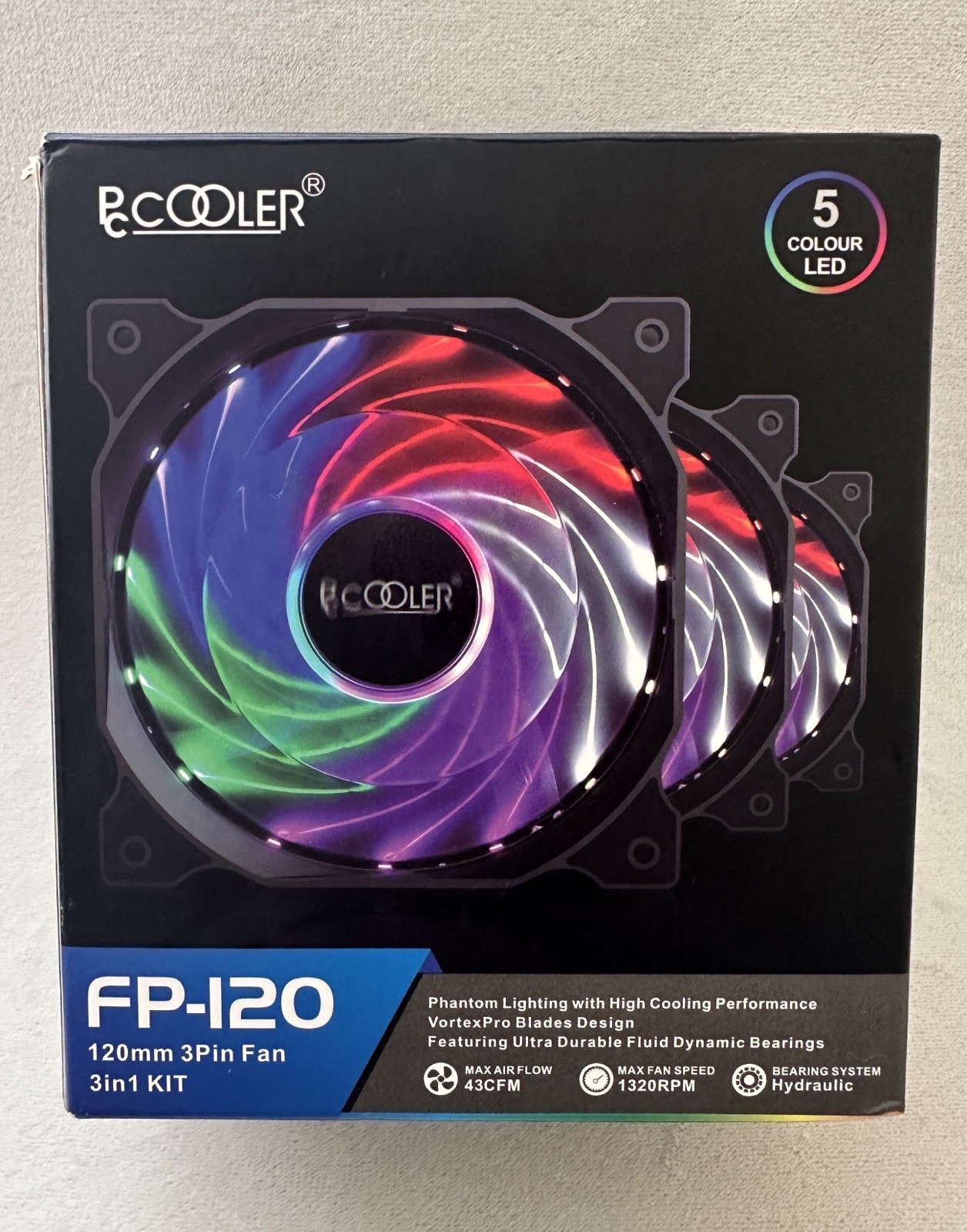 PC Cooler Fan Box of 2 Fans with 5 Color LED 120mm 3 Pin  FP-120 Open Box