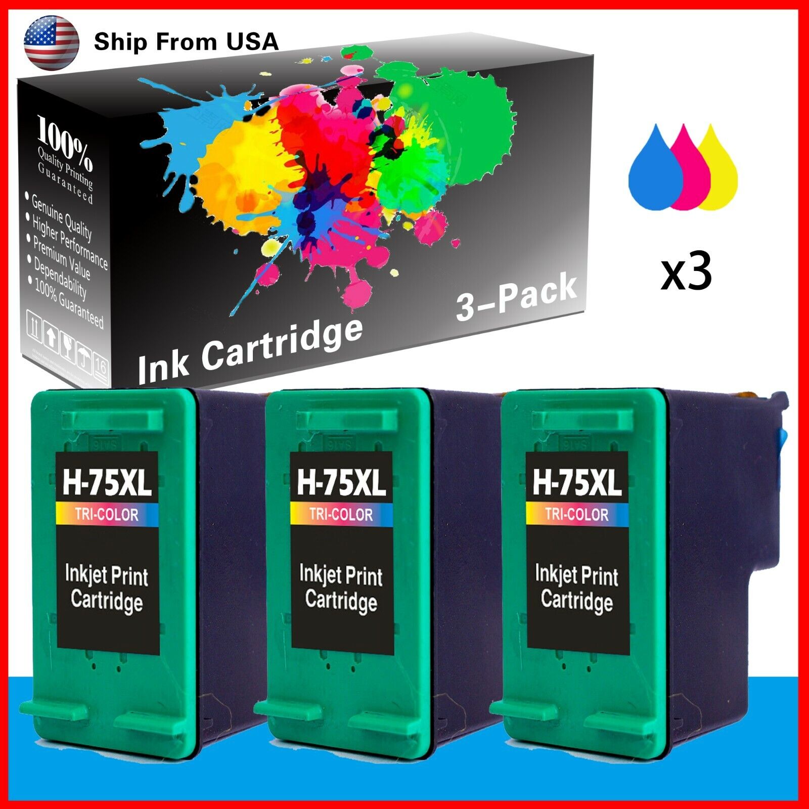 3Pack 75XL 75 Ink Cartridge for Photosmart C5580 C4250