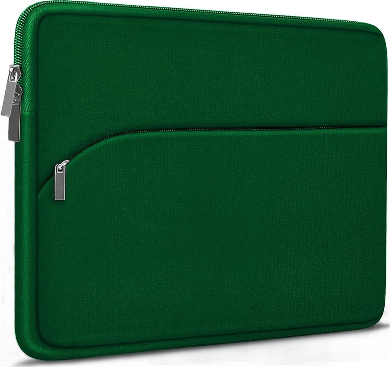 Durable 15.6 Inch Laptop Sleeve in Dark Green, Portable Protective Case with Poc