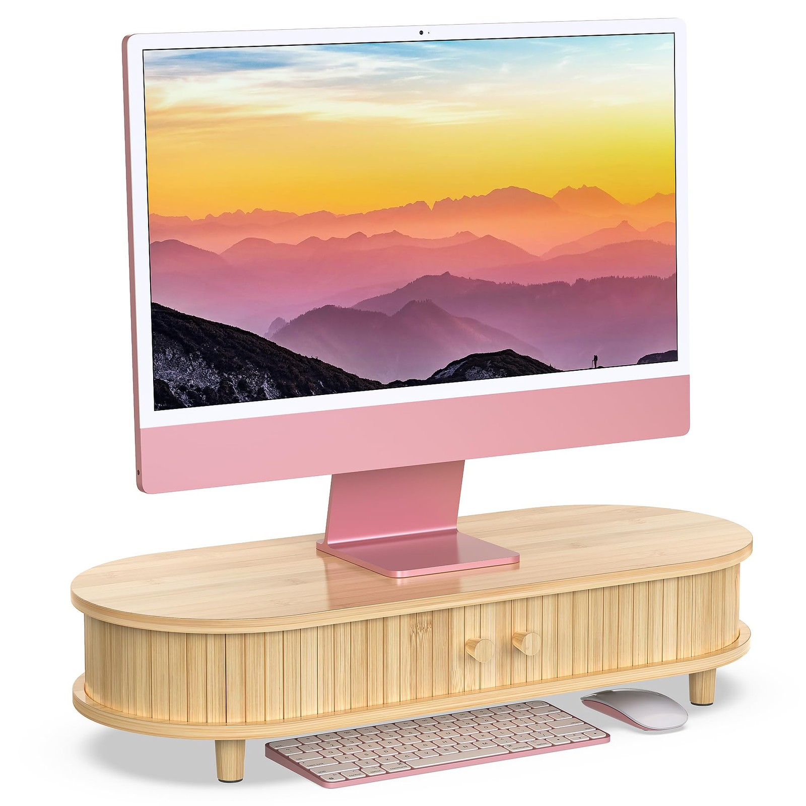 Bamboo Monitor Stand with Storage, 25 Inch Desk Shelf Riser