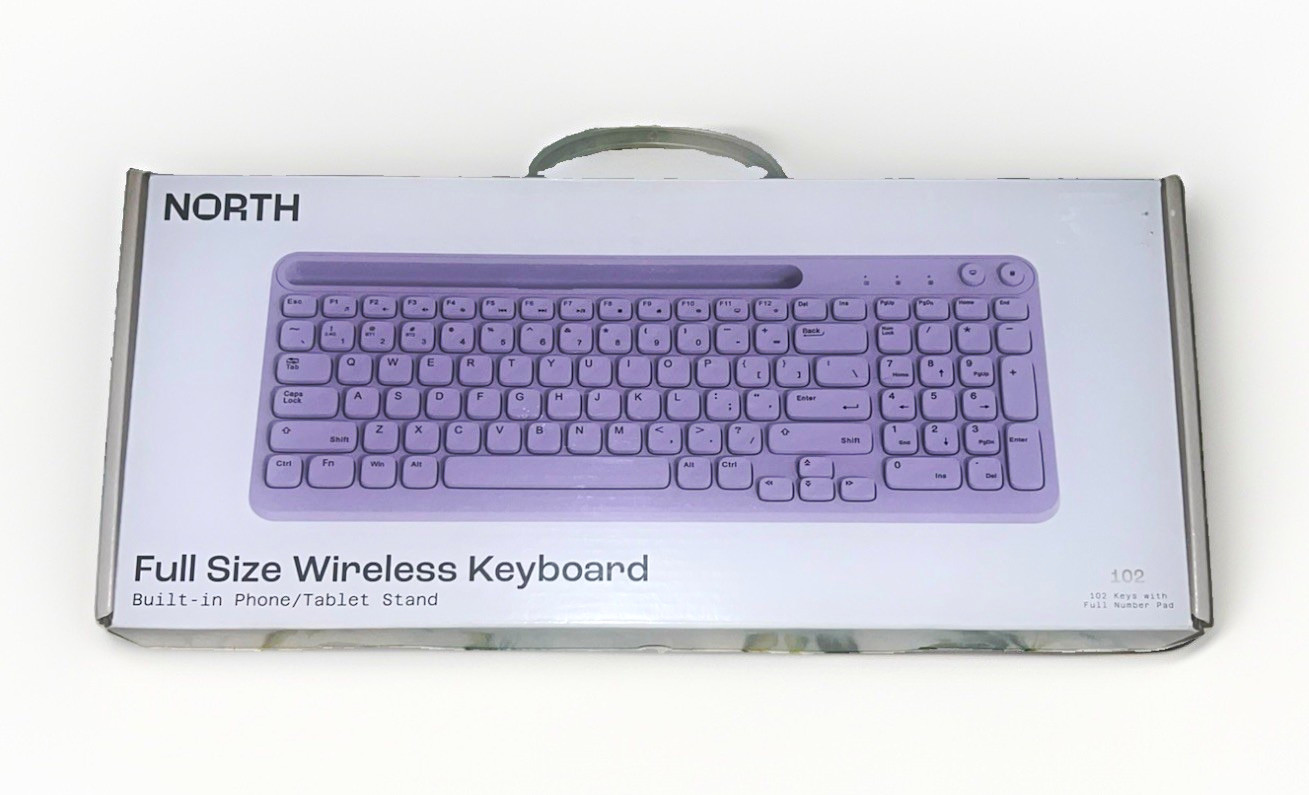 NORTH Full Size Wireless Keyboard Purple Quiet Keys Numeric Pad Stand PCWL001