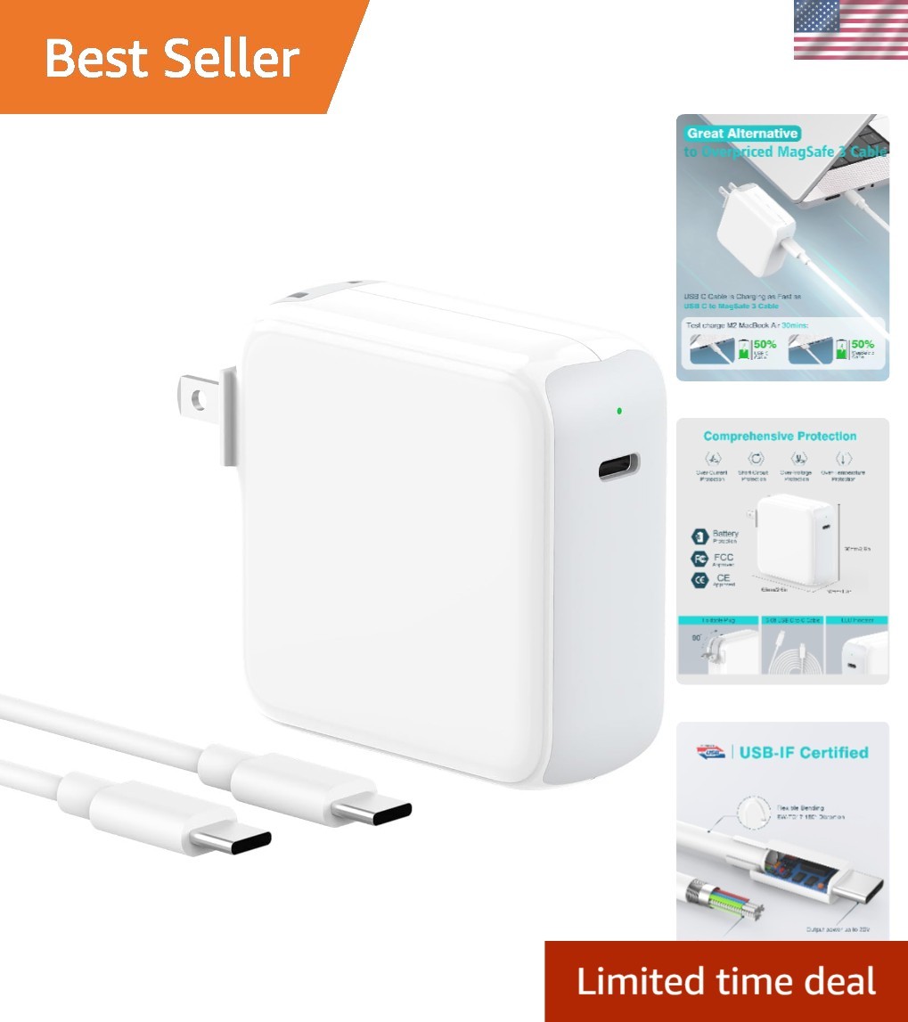 Fast Charging 70W USB-C Charger for MacBook Pro/Air - 6.6FT Cable Included