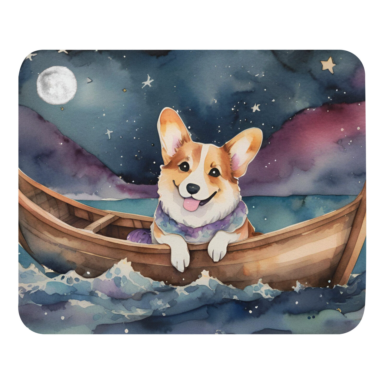 Whimsical Watercolor Corgi Mousepad, Fantasy Nautical Dog Adventurer Deskmat