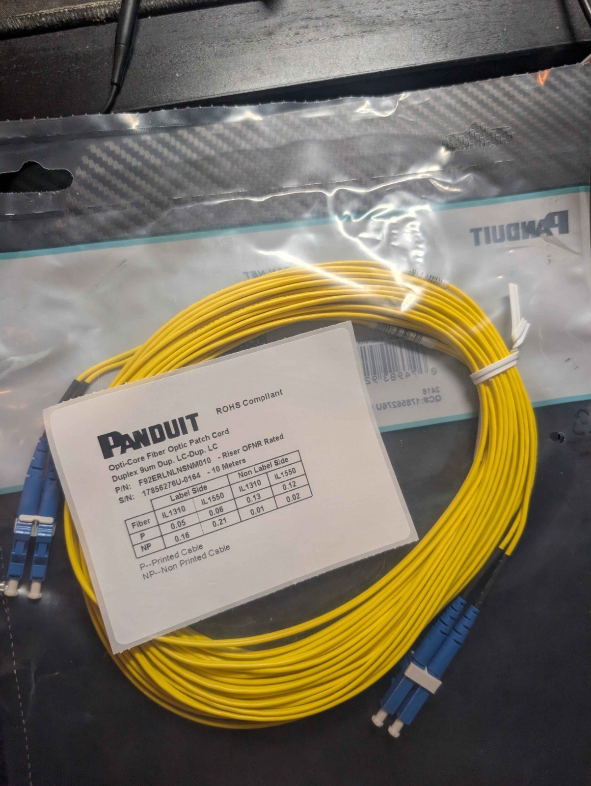 Panduit F92ERLNLNSNM010 OS2 LC-LC Duplex Fiber Optic Patch Cable 10m Singlemode