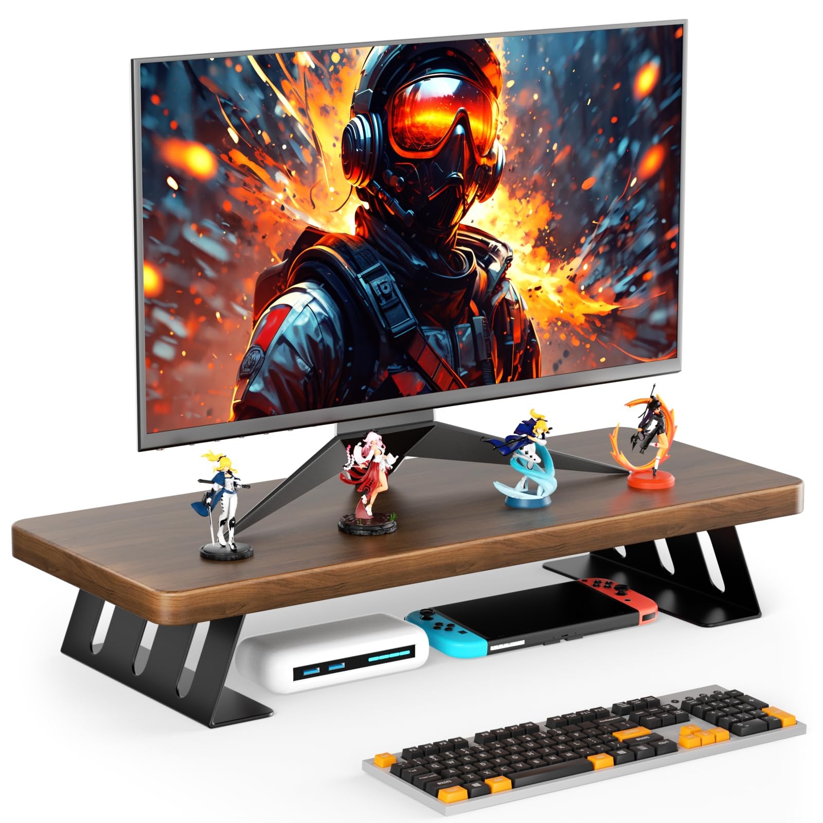 NestNeat Monitor Stand - 24 Inch Wood Walnut - Black Legs