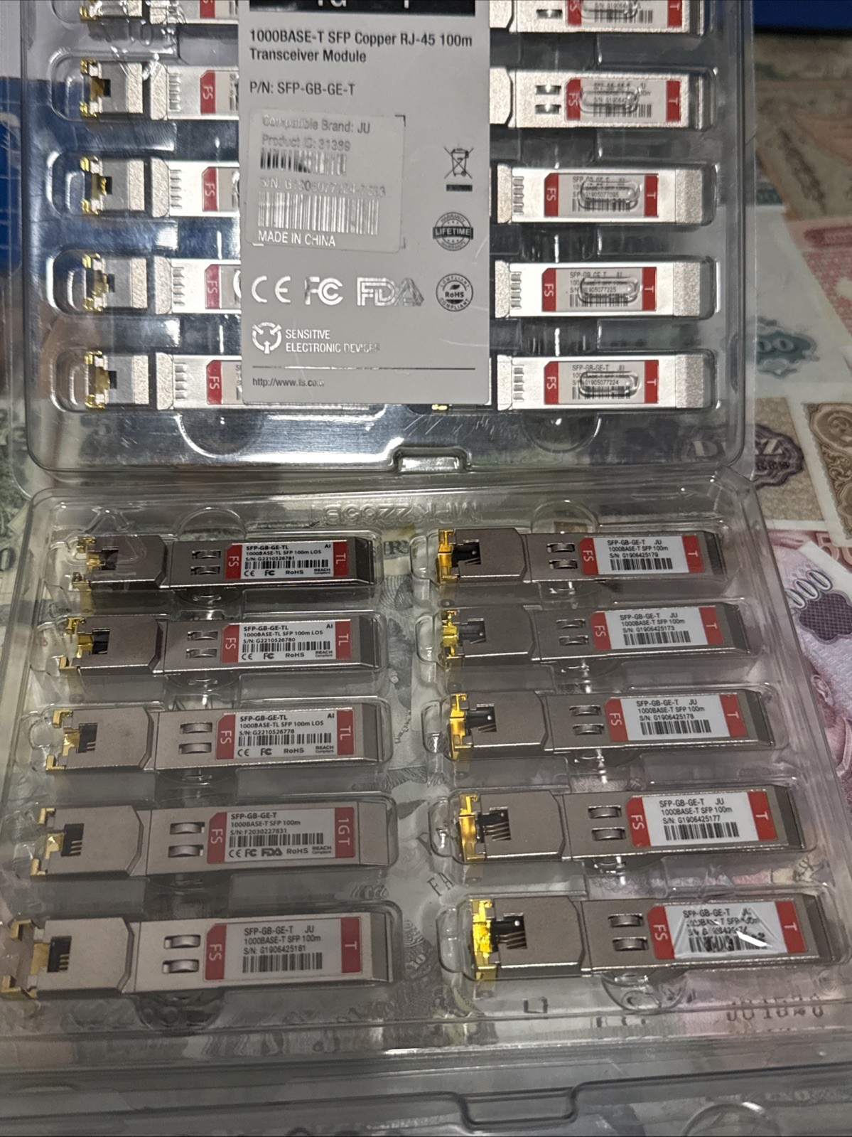 Lot of 10x FS SFP-GB-GE-T 1000BASE-T SFP Copper RJ45 100M Transceiver Module