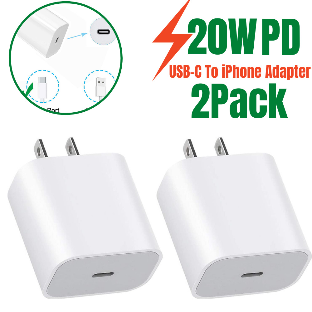 2Pack 20W PD USB-C To iPhone Fast Wall Charger Power Adapter For Apple 12 11 Pro