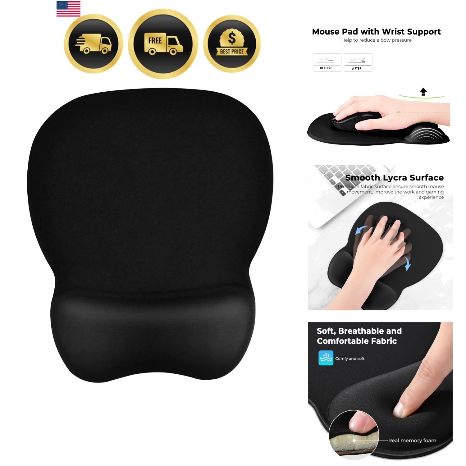 Ergonomic Mouse Pad with Wrist Support, Mousepad with Memory Foam Wrist Rest ...
