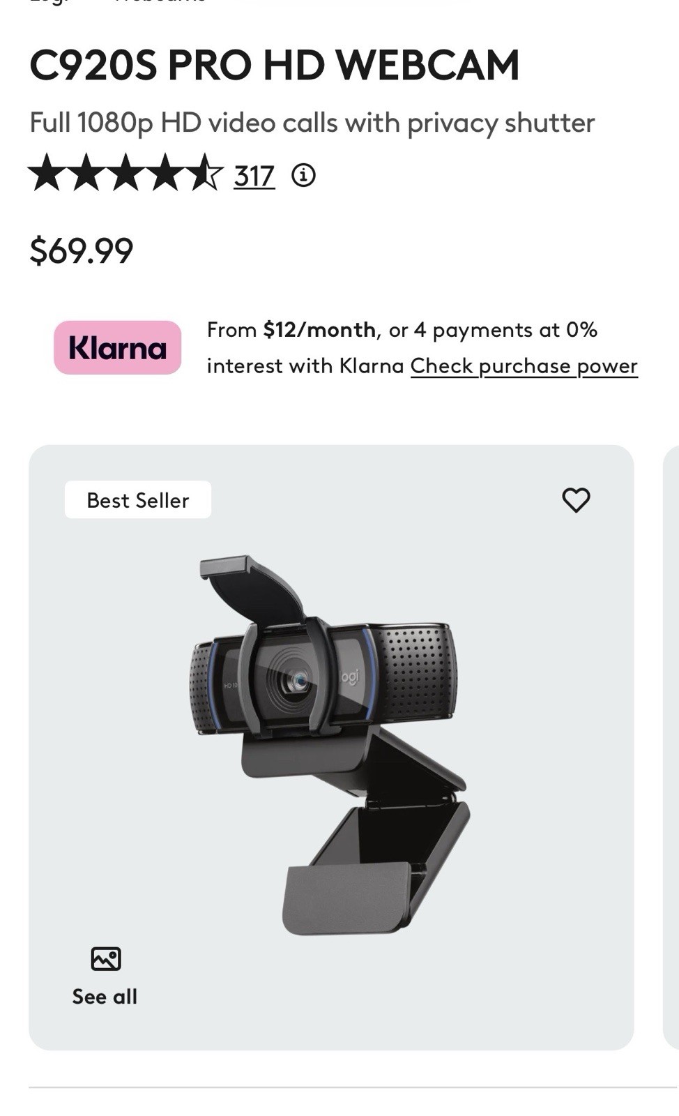 Logitech C920s Pro HD Webcam Full HD 1080p BRAND NEW