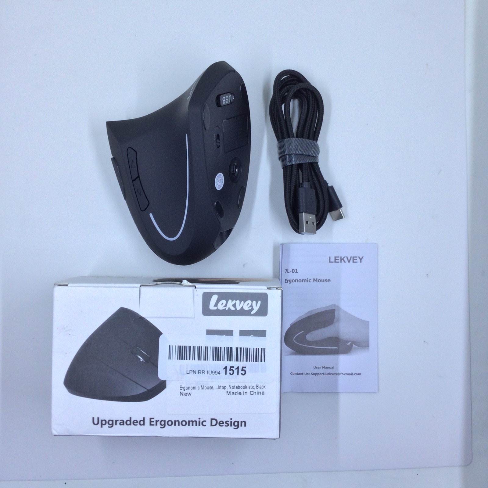 Lekvey Ergonomic Vertical Wireless Mouse Optical USB Adjustable With Box