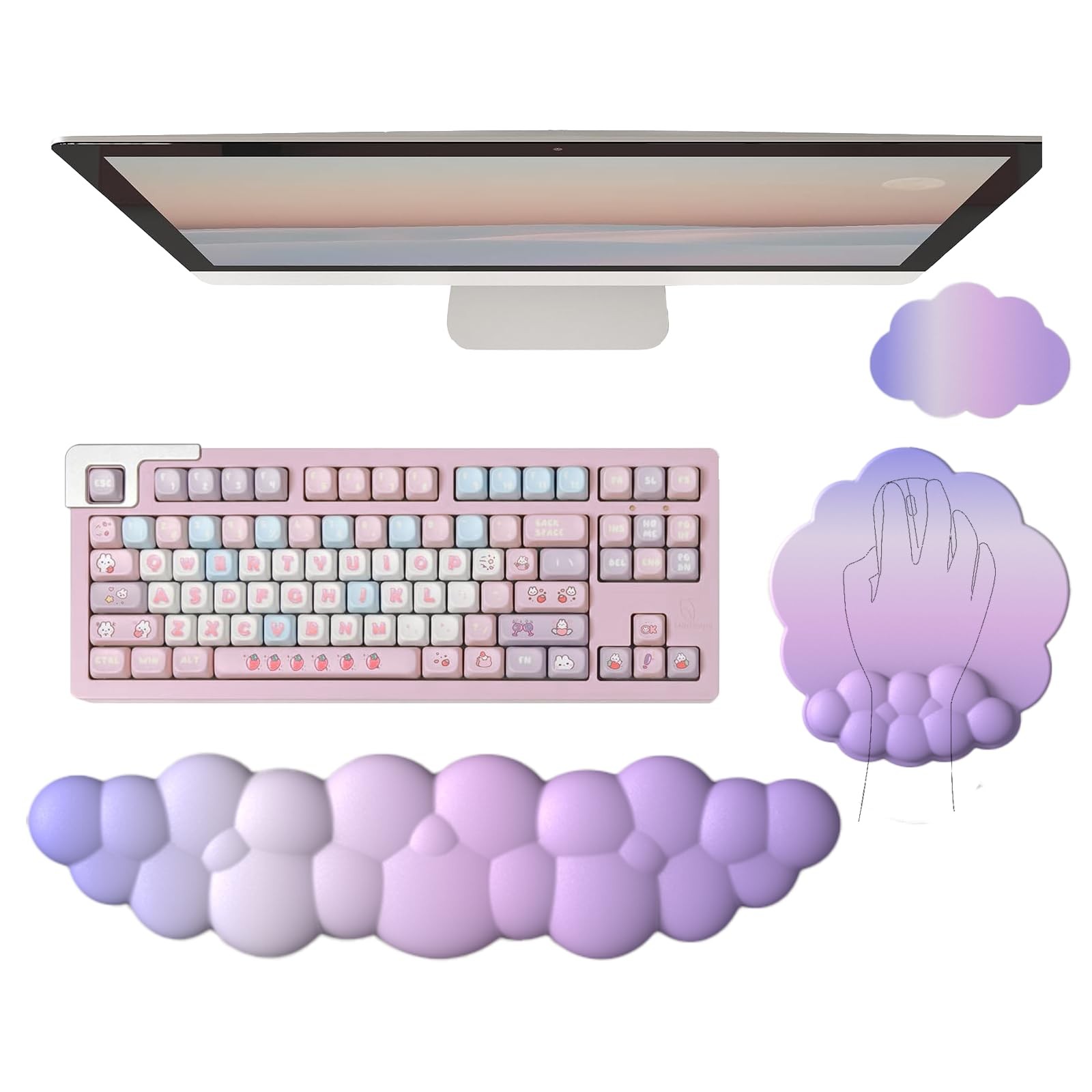 Cloud Keyboard Wrist Rest Purple Mouse Pad Large, 3pcs Silk Gradient