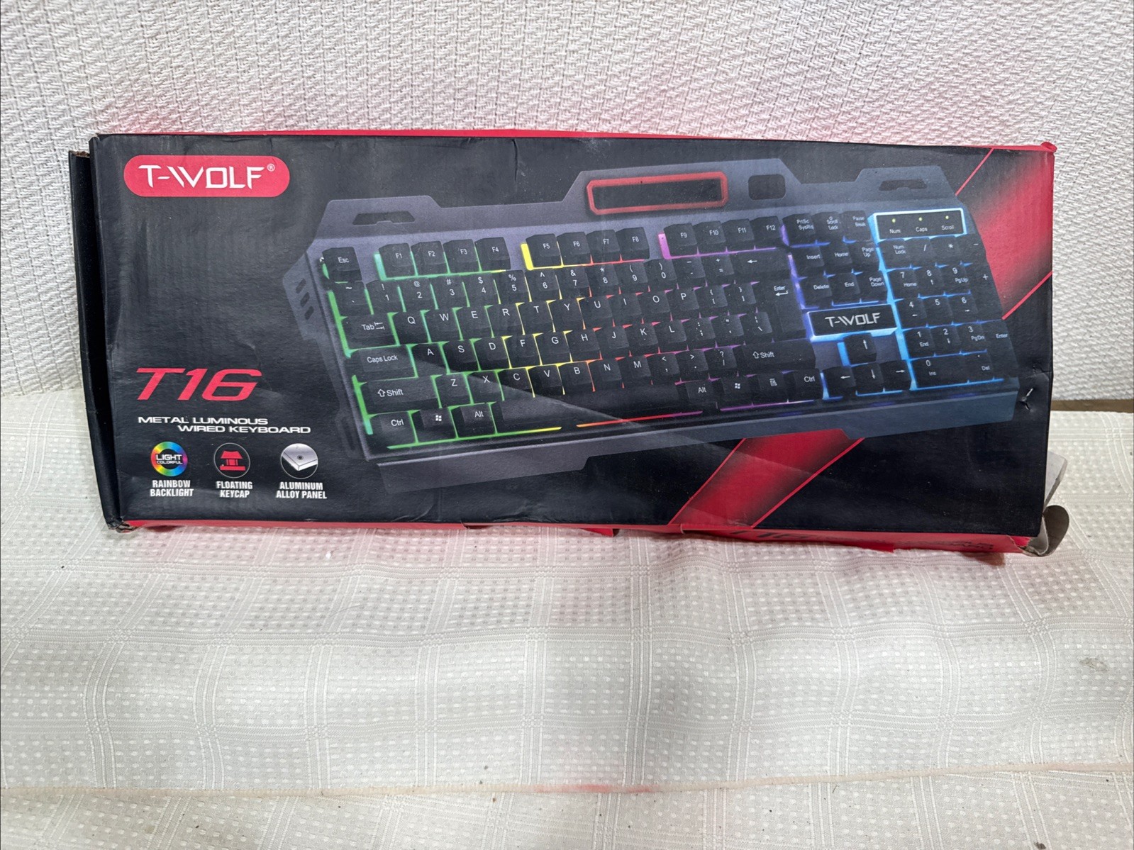 T-Wolf T16 Metal Luminous Wired Gaming Keyboard RGB Backlit Durable