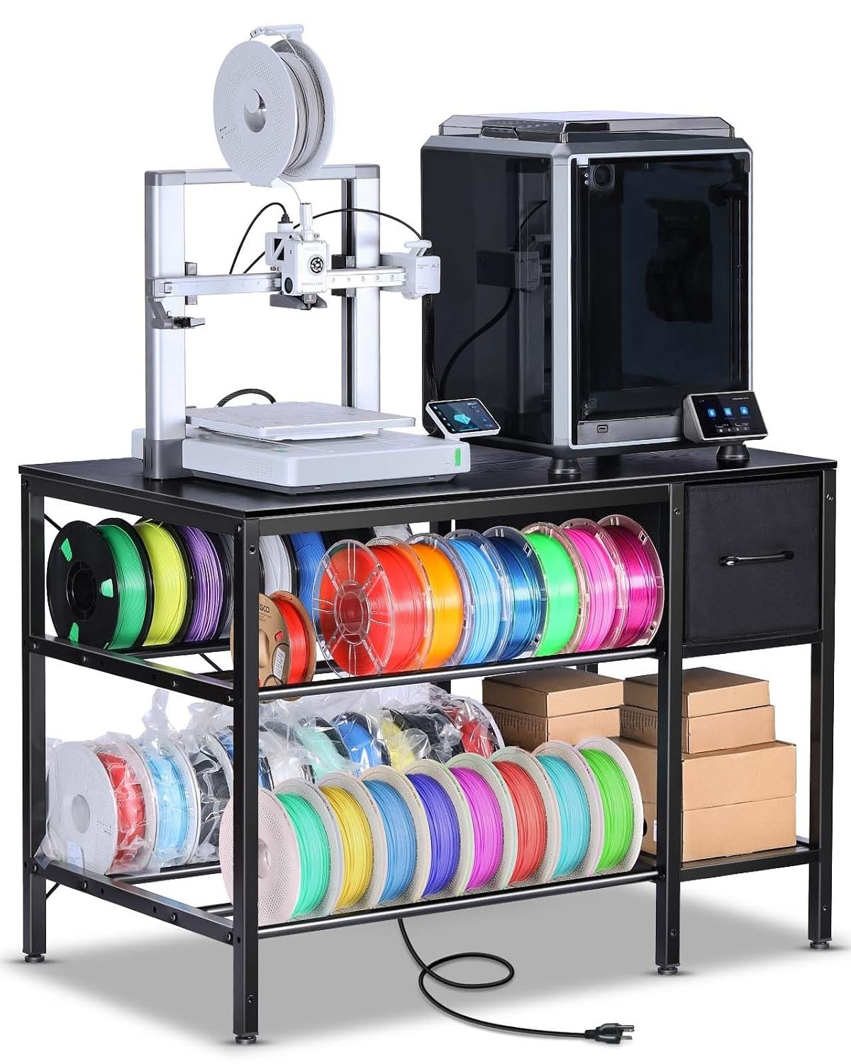 Multi-Functional 3D Printer Stand with Built-In Power Strip & Storage Solutions
