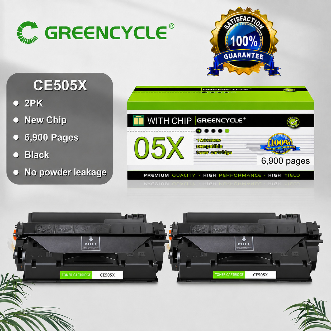 2PC 05X CE505X Black Toner Cartridge for HP LaserJet P2055dn P2055x P2055d P2055