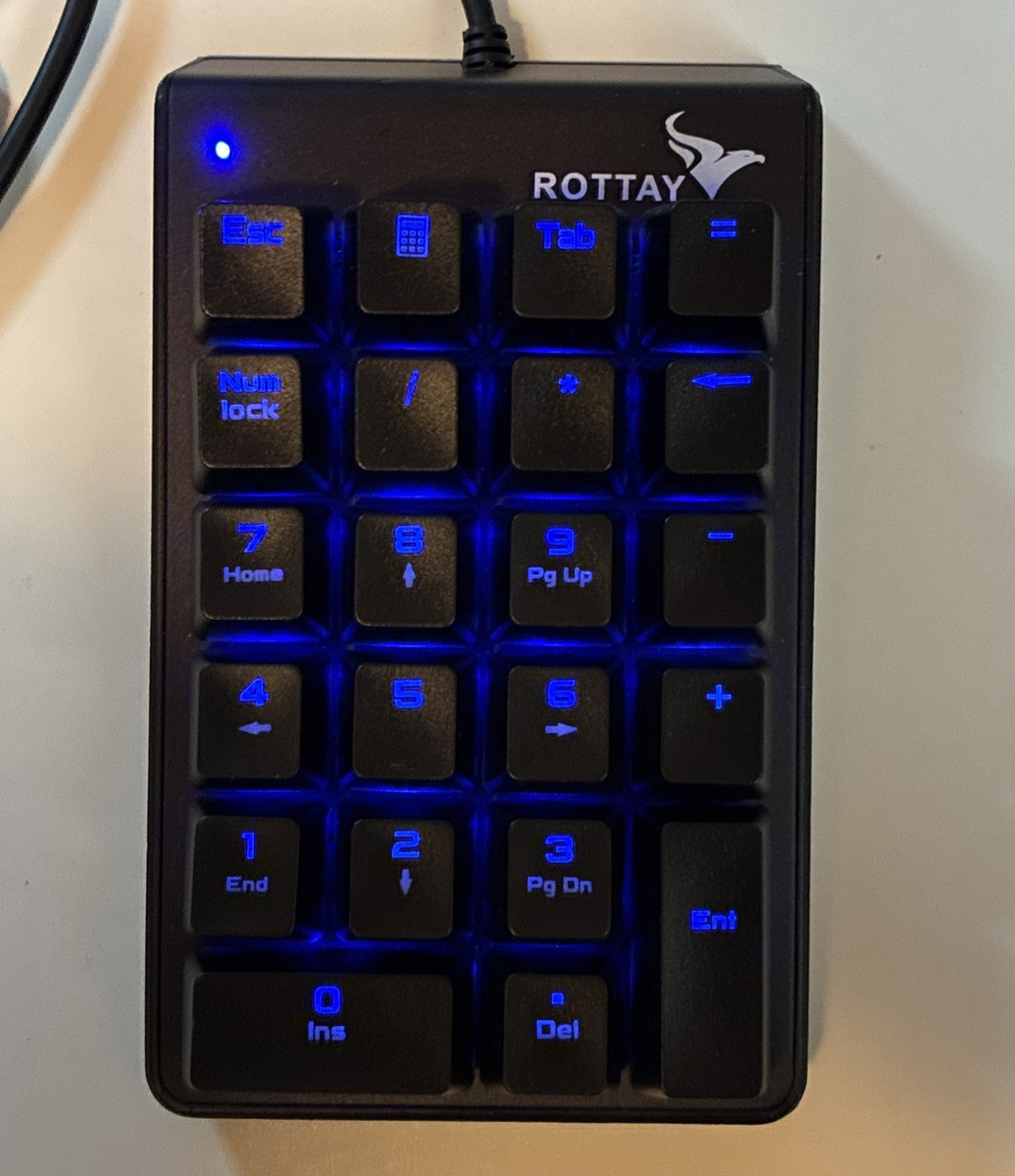 Rottay Number Pad - Mechanical USB Black Wired Numeric Keypad w/ Blue LED 