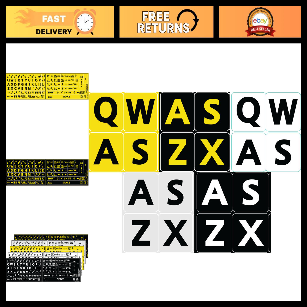 Large Print Bold Letters Keyboard Stickers - 5 Colors, Easy to Read, 5 Pack