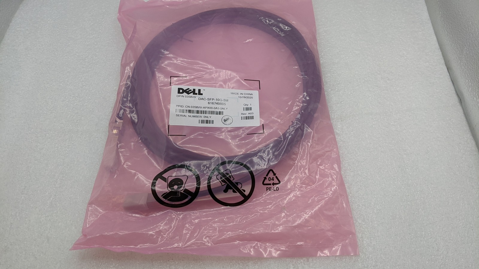 NEW DELL DAC-SFP-10G-CU5M CN-0358VV-APX00 Copper Stacked Cable W/ FREE S/H