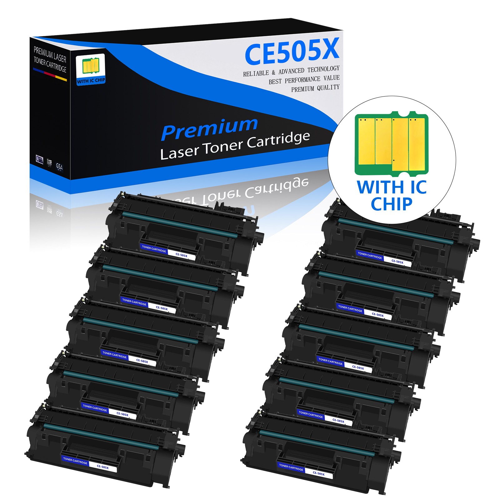 10PK Hi-Yield CE505X 05X Toner Cartridge Fitfor HP LaserJet P2055 P2055d Printer