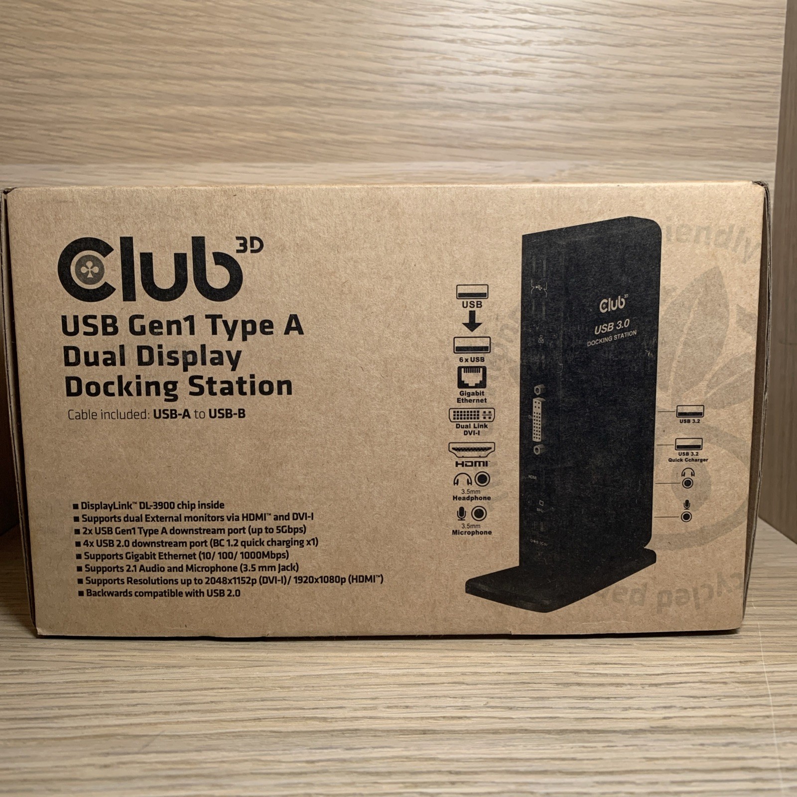 CLUB3D USB Gen 1 Type A Dual Display Docking Station USB-A to USB-B