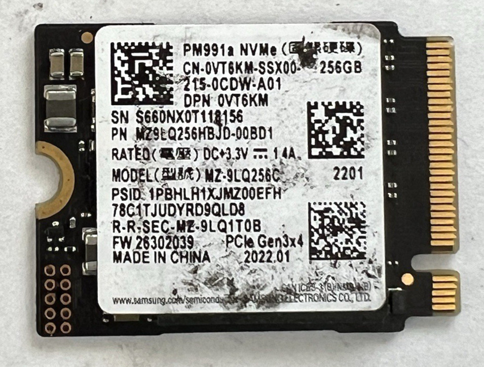 Samsung 256GB MZ-9LQ256C NVMe M.2 PCle SSD Gen 3x4 PM991a 0VT6KM