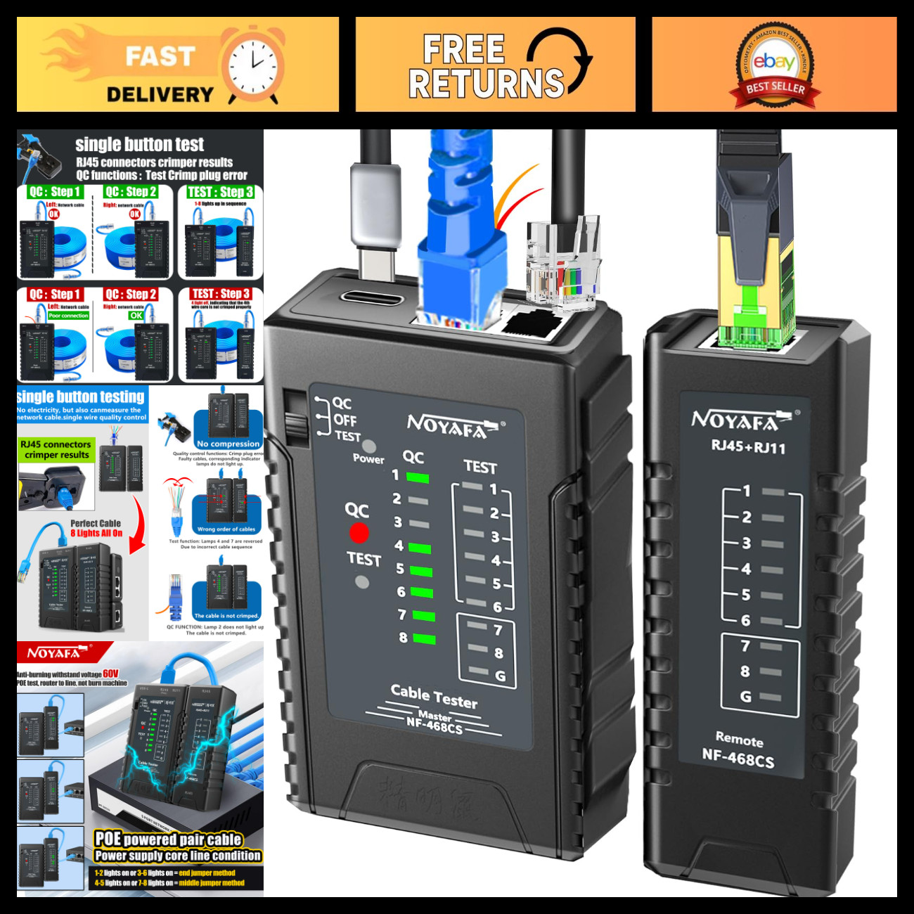 Network Cable Tester RJ45 RJ11 RJ12 CAT5 CAT5E CAT6 CAT6A CAT7 - Ethernet Tester
