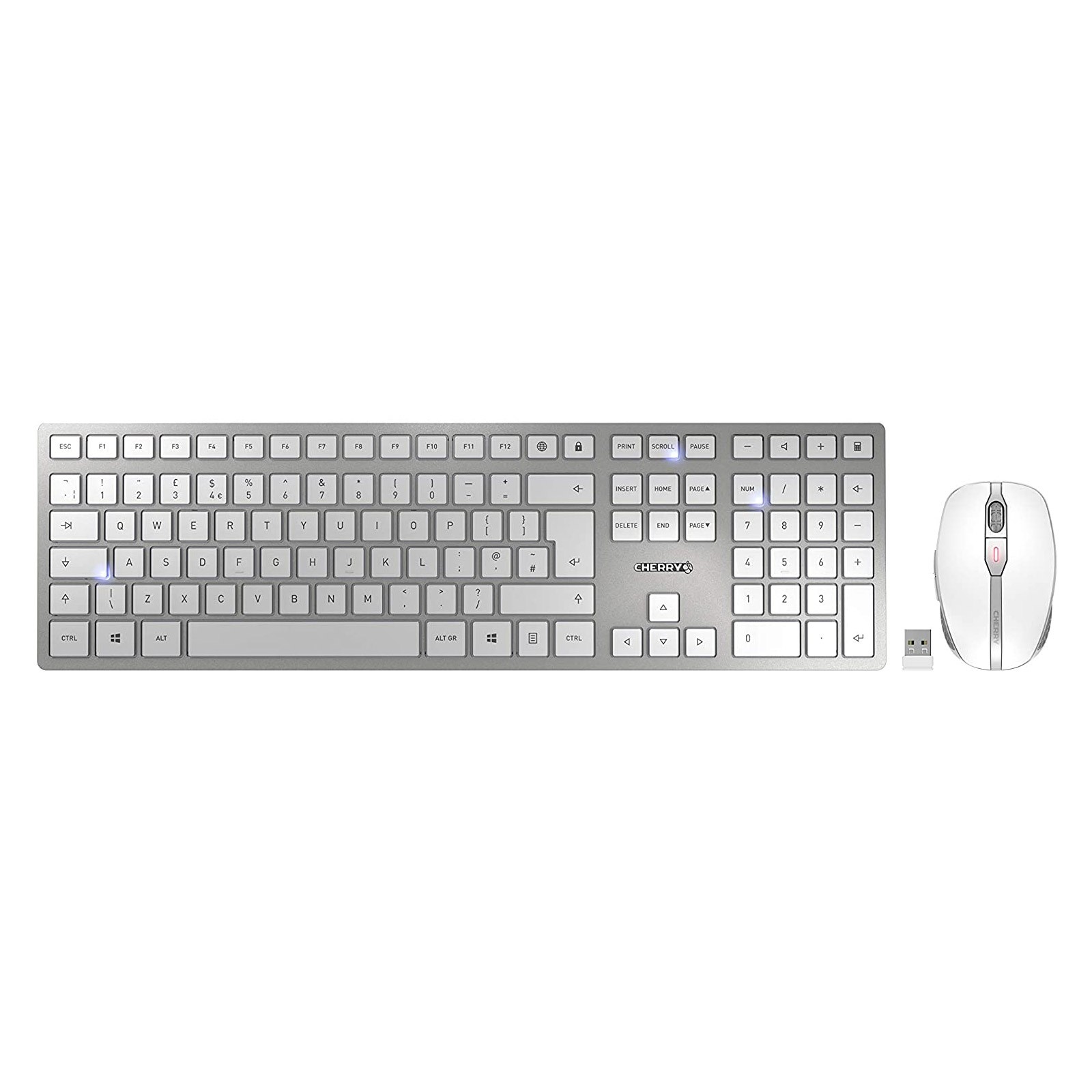 Cherry DW 9000 Wirlress Keyboard & Mouse Bundle with Euro Symbols Silver/White