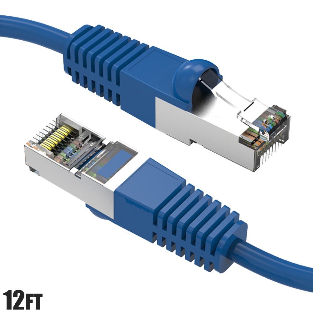 12FT Cat7 RJ45 Network LAN Ethernet SSTP Patch Cable Shielded Copper 600MHz Blue